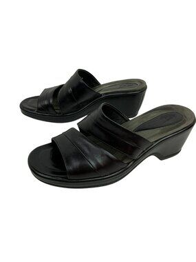 Dansko Two Strap Leather Slide-On Wedge Sandals Womens 7.5-8 Black